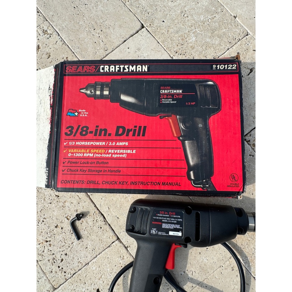 Craftsman 3/8 in Corded Drill Variable Speed Reversible 1/3 HP USA - Picture 7 of 12